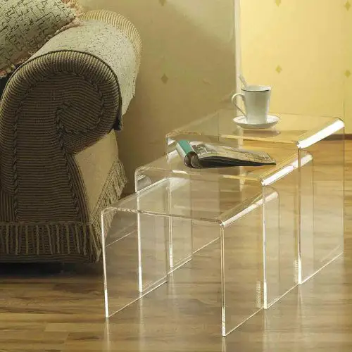 Bàn cà phê 3 cái Lucite Nesting hiện đại Acrylic bảng phụ bộ