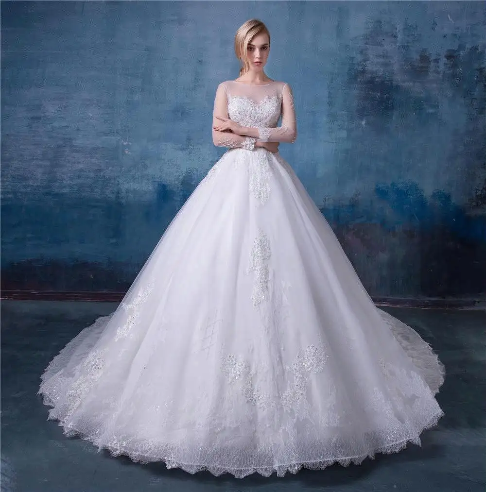 Robe De mariée De luxe, tenue De mariée princesse, longue traîne, en cristal, ligne A, à manches longues, nouvelle collection