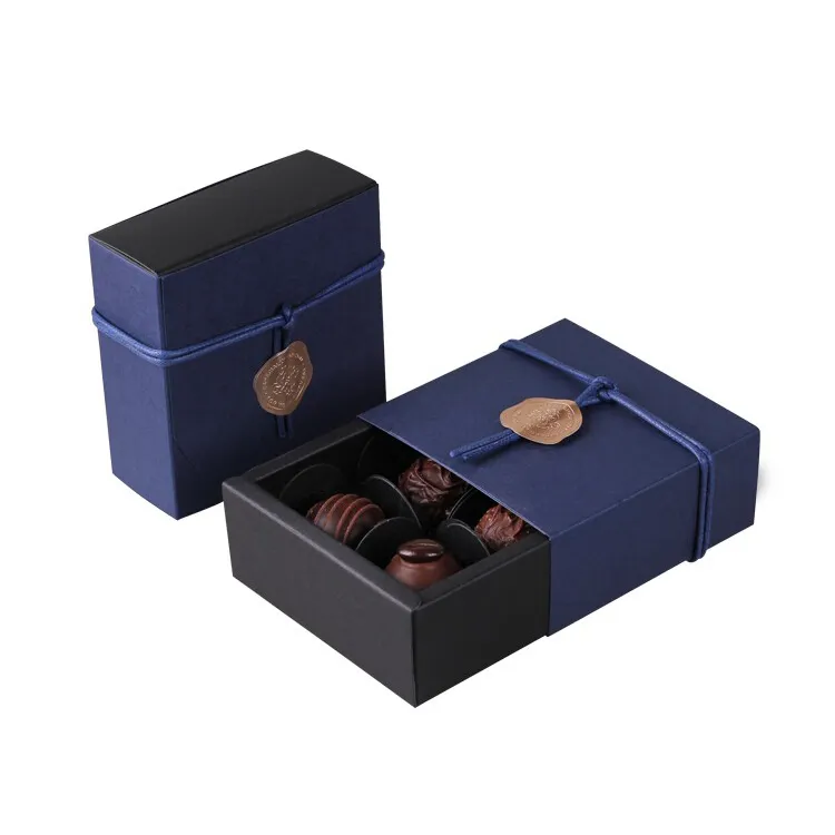 Personalizzato Cartone Nero Rivestimento Uv Pieghevole Nuovo Disegno Francia Scatola di Cioccolato Bonbon Scatole