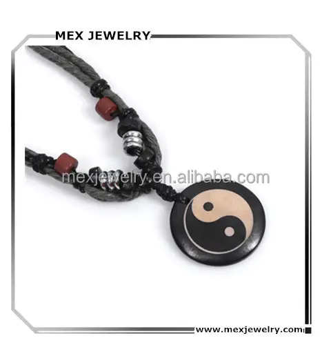 Fatti a mano di perline di legno stringa osso di bue yin yang del pendente della collana