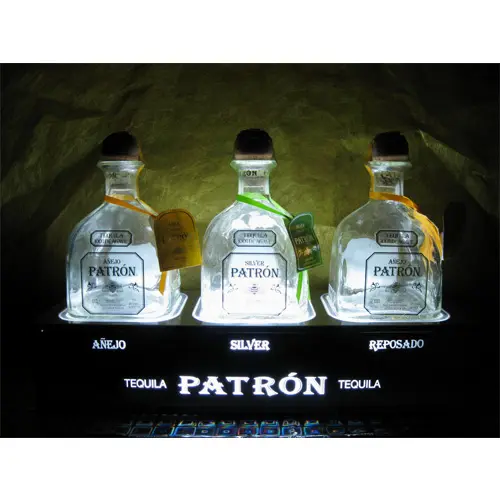 LED lighted bottle display stand for 3 Patron Tequila Bottles