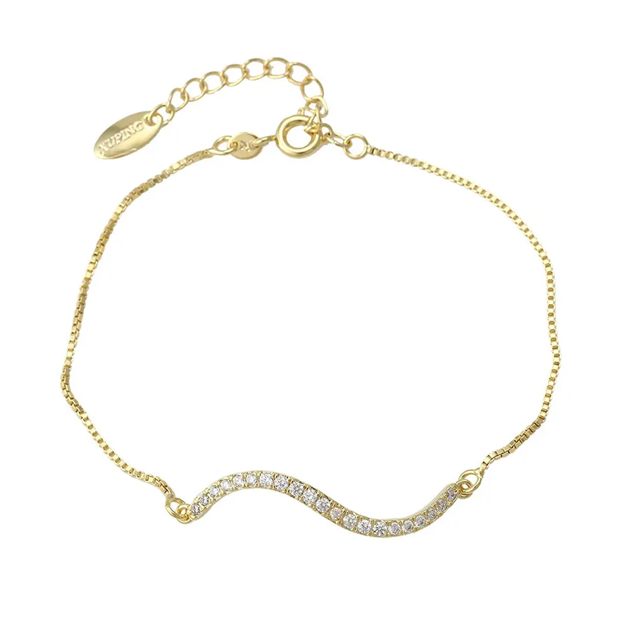 74909 moda de alta qualidade design simples 14k cor banhado a ouro micro pave zircão branco pulseira cadeia