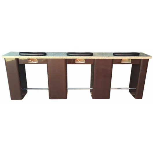 Table de manucure, Triple couche supérieure à quartz, de luxe, pour salon de manucure, avec sèche-UV et rail pour les pieds