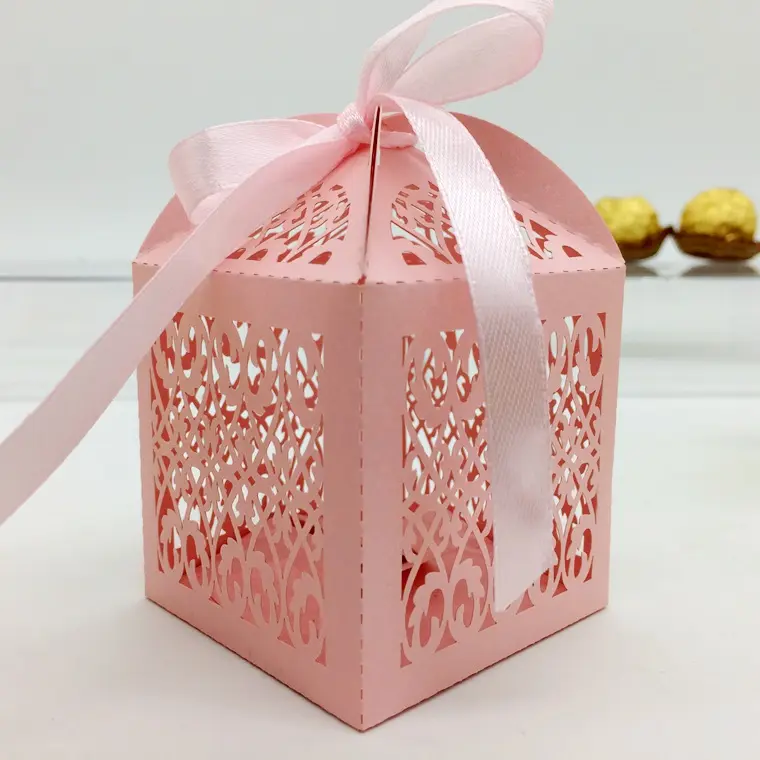 Rosa Zaun papier Schöne und dekorative laser geschnittene Hochzeit Candy Box Schokolade Gunst Box Baby Geburtstag Geschenk box
