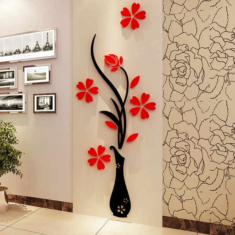 O vaso de flor acrílico decoração da casa adesivos de parede