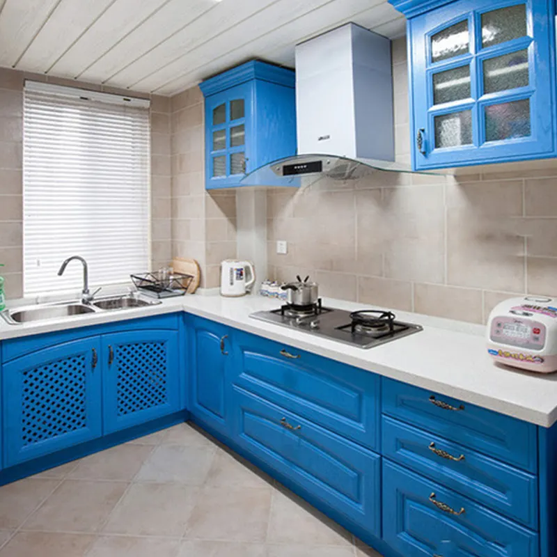 Design moderno di alta laccato lucido blu armadio da cucina per la vendita