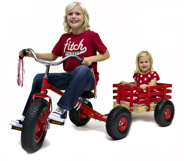 Three Wheel Kids Child Triciclo remolque Trike Tricycle with Attached Wood Wagon