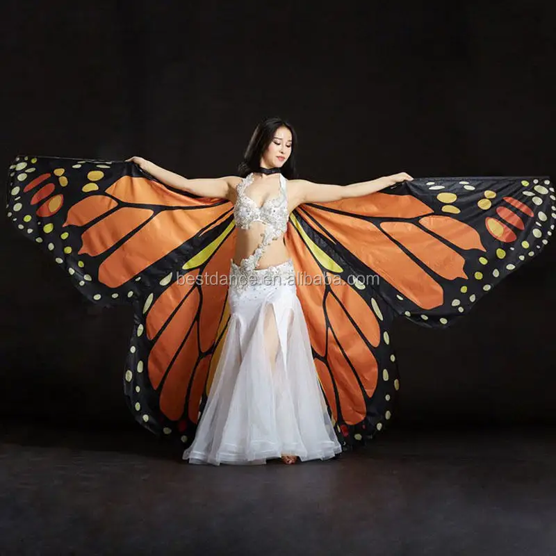 BestDance-Disfraz de mariposa para danza del vientre, ropa de baile egipcia con alas de Isis, capa Halter, 360
