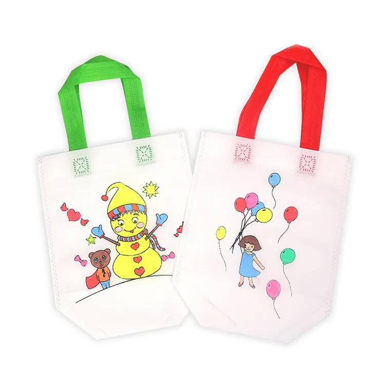 Bolsa de desenhos animados para crianças, bolsa fofa de desenho animado diy para colorir, bolsa de tecido não tecido