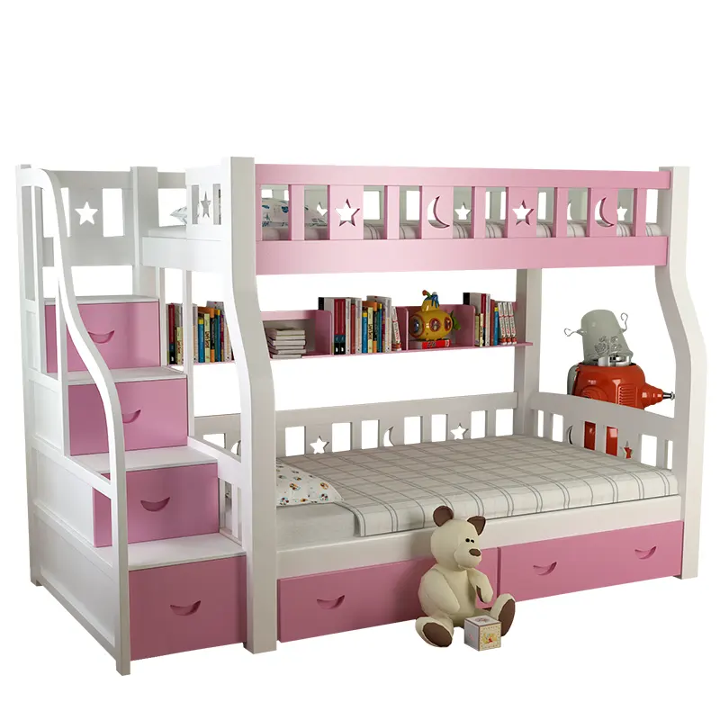 Lit superposé en bois blanc pour enfants, avec tiroirs et échelle, bon marché, offre spéciale, collection