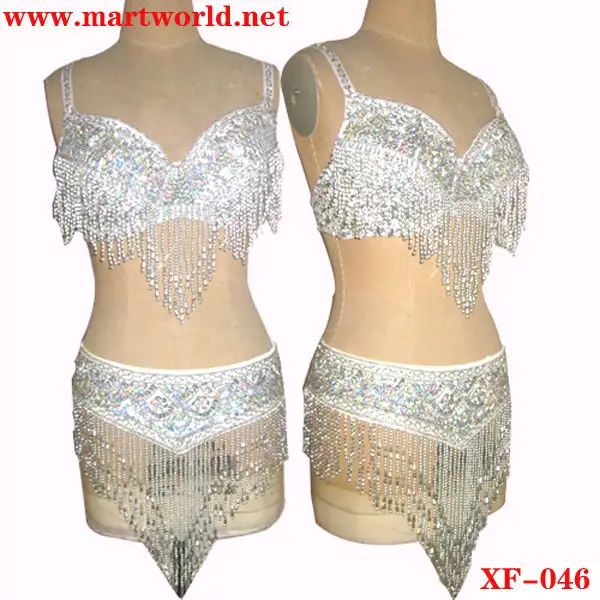 silver bellydance bra top and hip belt(XF-046)