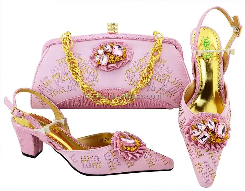 KB8505 Alla Moda colore rosa scarpe e borse per abbinare le donne italiane scarpe e set borsa con pietre per la cerimonia nuziale
