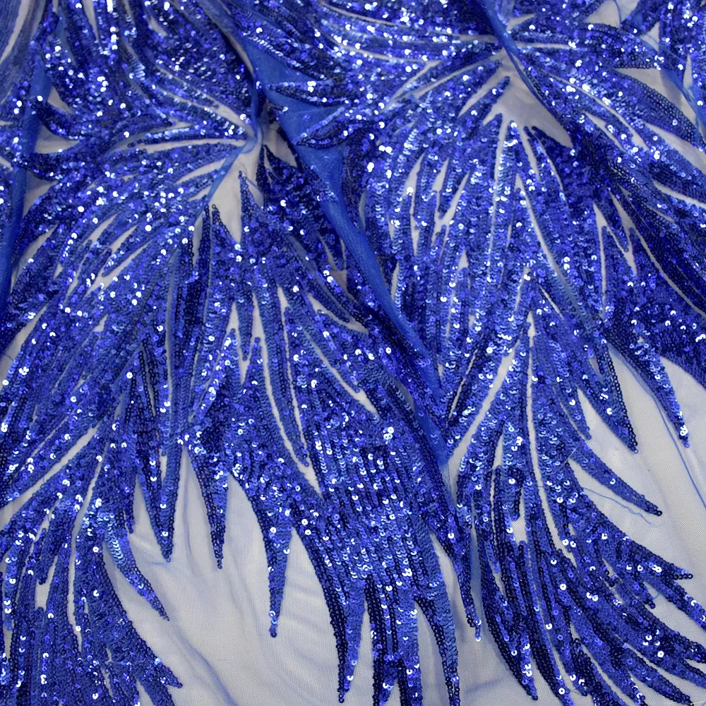 Ярко-синего цвета из сетчатой ткани, для девочек, платье в нигерийском стиле кружевная ткань с блестками HY0681-4