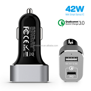 ขายส่งค่าใช้จ่ายได้อย่างรวดเร็วQC3.0 <span class=keywords><strong>USB</strong></span> + PD Type Cโทรศัพท์ชาร์จไฟในรถอะแดปเตอร์สำหรับNew MacBook Pro