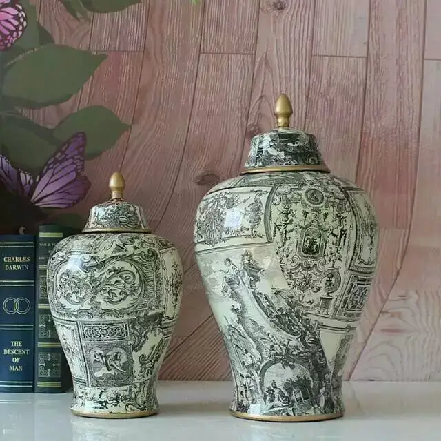 Tarro decorativo de cerámica con forma de templo, albañil de porcelana, vintage, jengibre
