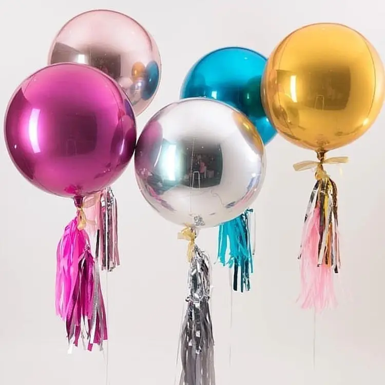 Balões de hélio de 22 polegadas, balões de metal cromado 4d redondos de alumínio de 22 polegadas, balão inflável para decoração de casamento e festa de aniversário