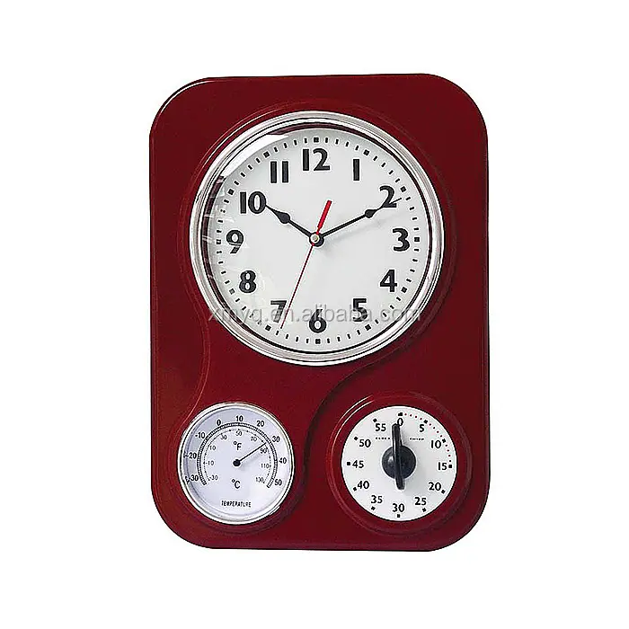 Promotional kitchen wall clock with timer and thermometer timer plastic wall clock square shape