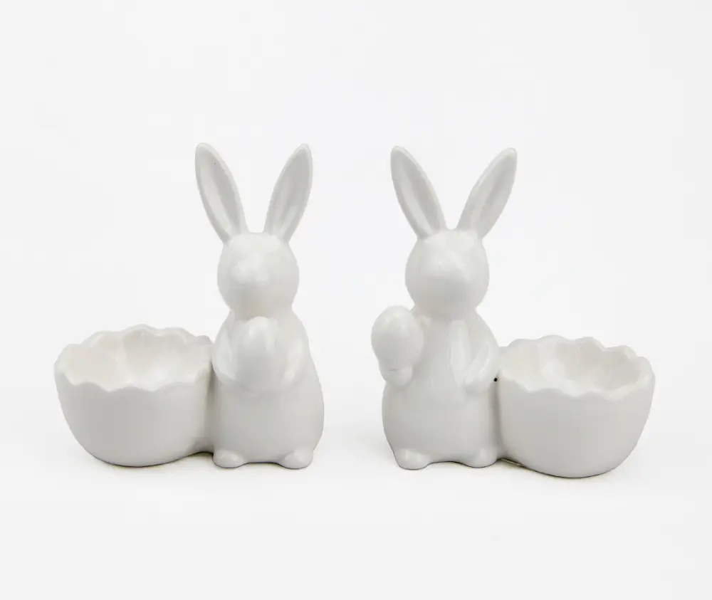 Ceramic White Standing Easter Bunny Egg Holder