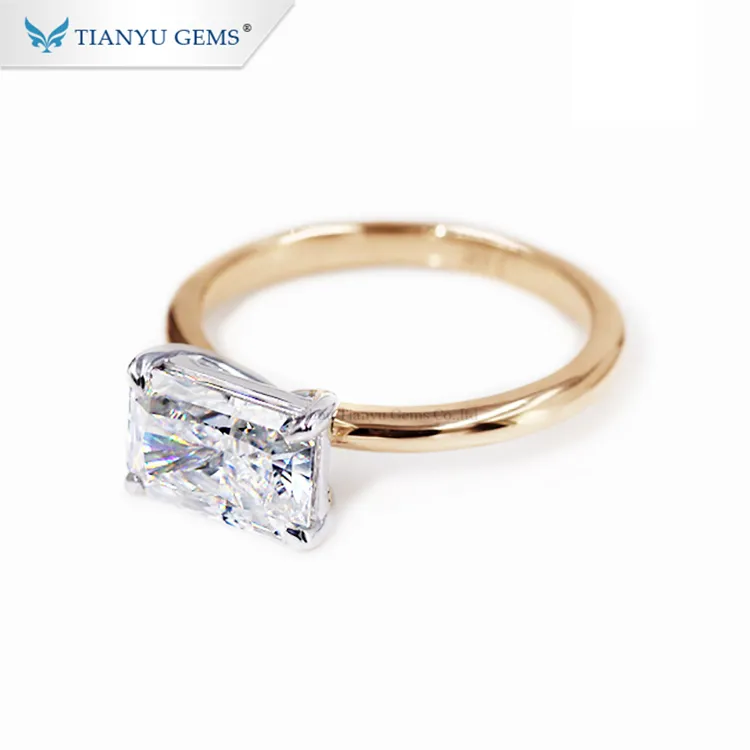 Tianyu gemme su misura di formato unico grande radiant cut anelli di fidanzamento moissanite anello di oro giallo