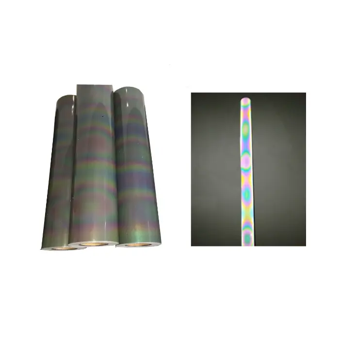 Personalizado en471 transparente 7 colores fluorescente reflectante estiramiento Arco Iris iridiscente película de respaldo pegajoso material de cuero pu