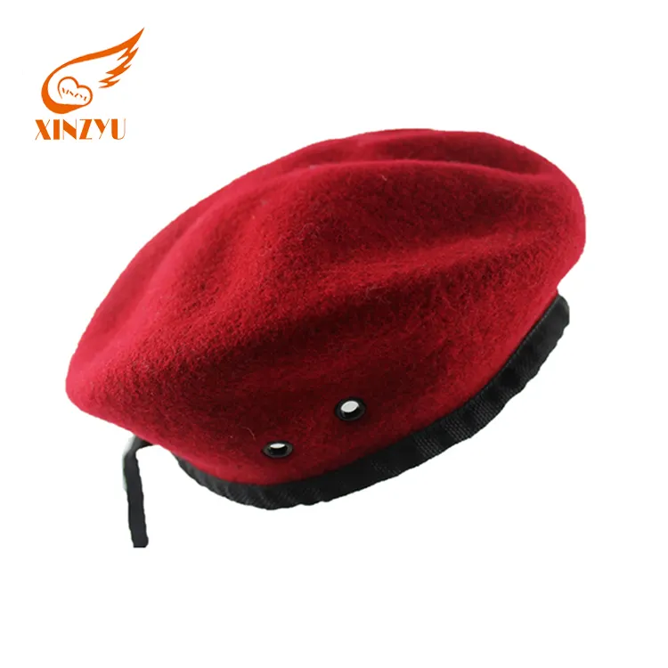 2018 wholesale cheap 100% wool black/red berets for man