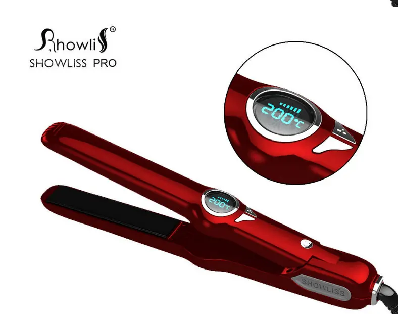 Showliss nuevo diseño profesional de vapor plancha de pelo con LCD temperatura ajustable eléctrica plancha de pelo rodillo de pelo