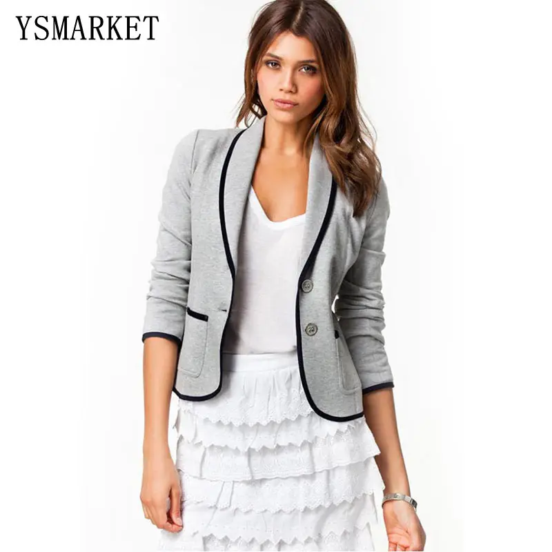 Veste blazer gris grande taille pour femme, mode de rue, vêtements, cardigan à deux boutons