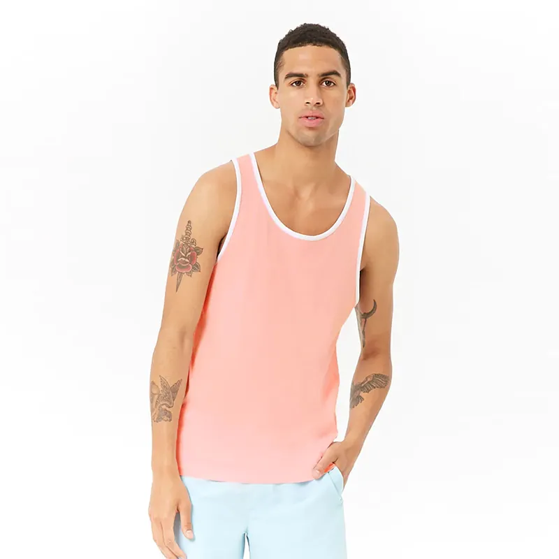 Débardeur simple et décontracté en coton pour hommes, plage, Style rose, garniture contrastée, en coton, vêtement de sport