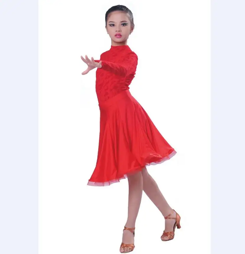 B000045 جديد يطرح عالية الجودة الأحمر الحديثة اللاتينية قاعة رقص الاطفال الفتيات أزياء رقص