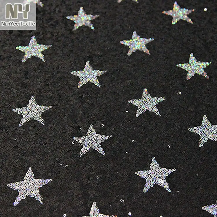 Nanyee Textile Classical Black Stars Pattern Sequin Fabric