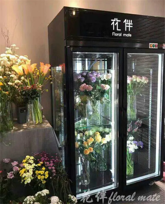 Vitrina de flores vertical de 3 puertas, refrigeradores para flores