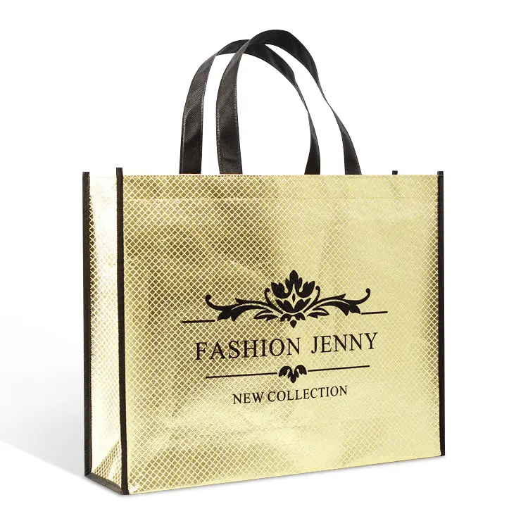 Bolsa de embalagem para sacolas de ouro, bolsa para embalagens com logotipo personalizado de desenho animado, não tecida, saco grande 70
