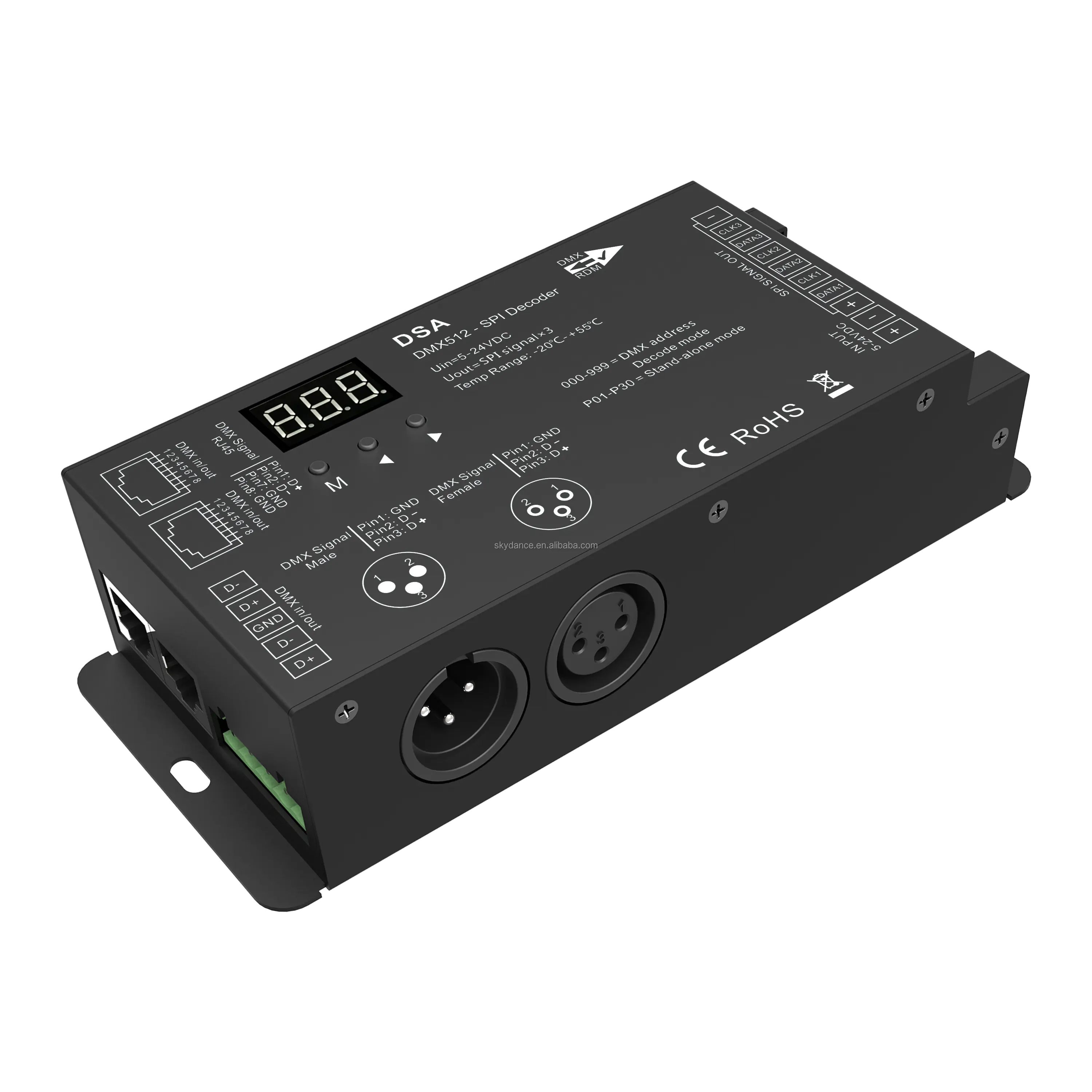 DSA 5-24V DMX512 a SPI Decodificador Direccionable led pixel DMX dimmer digital LED strip Controller