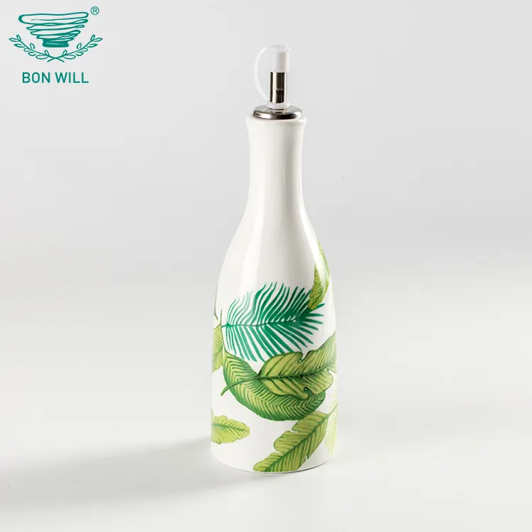 Eco-friendly dipinto a mano da cucina aceto bianco in ceramica bottiglia di olio d'oliva con coperchio