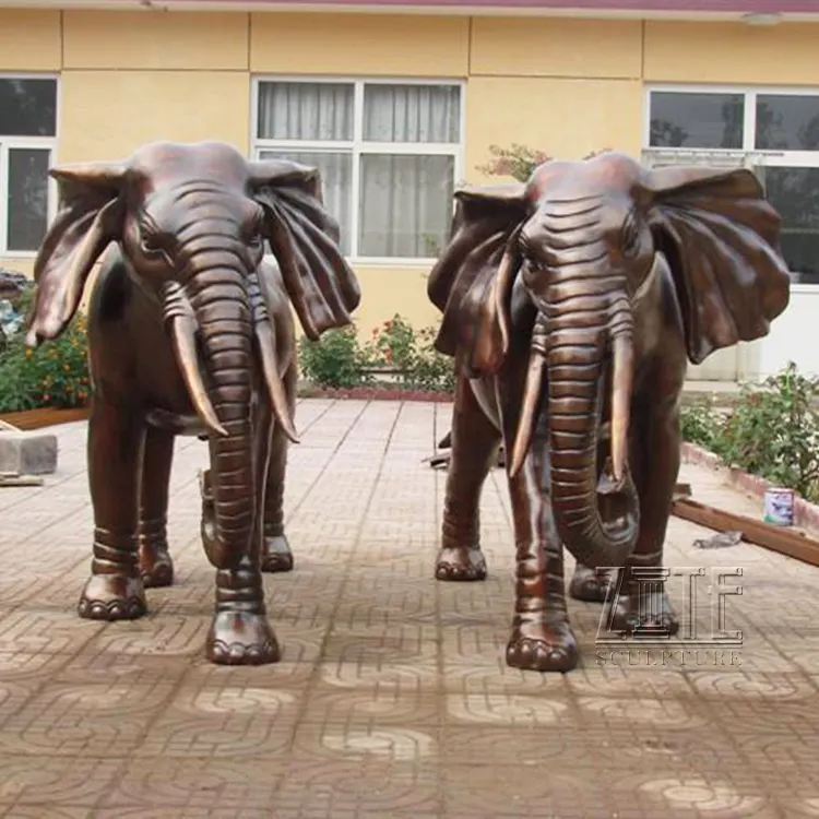 Estatua escultura par elefante metal bronce dorado antiguo polaco tamaño real al aire libre