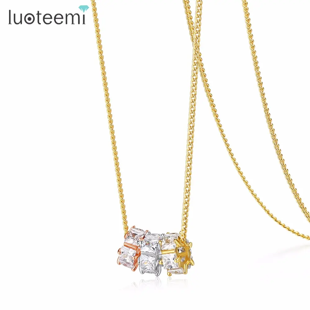 LUOTEEMI-collar con Colgante de Piedra AA y CZ para chica, cadena larga con forma de círculo, estilo Hip-hop, para regalo de fiesta