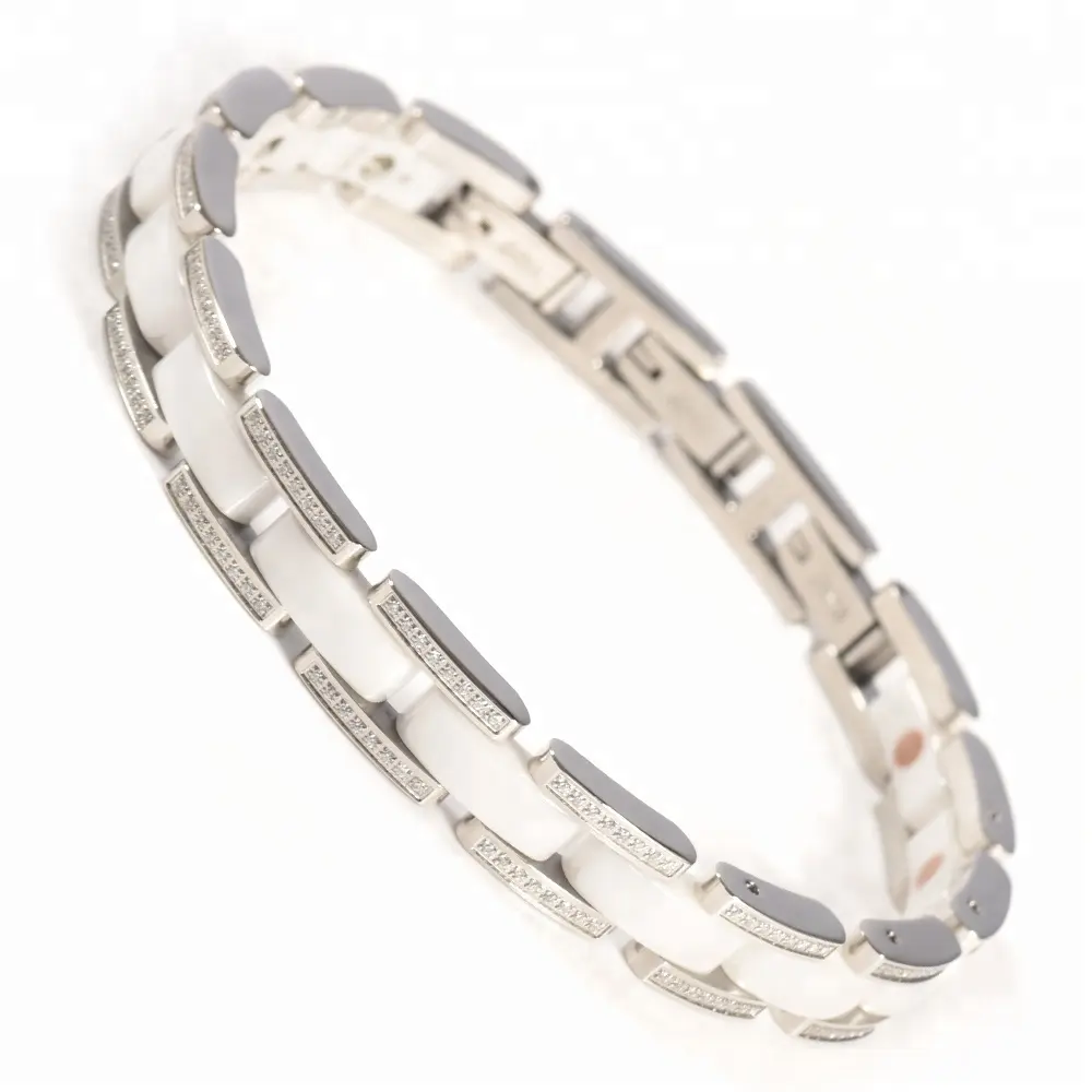 Wollet Fashion CZ Stone Bio Magnetic White Black bracciale in ceramica per uomo donna