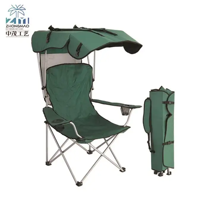 Cadeira de praia dobrável com guarda-chuva, pesca de acampamento, móveis de metal ao ar livre com oem personalizado