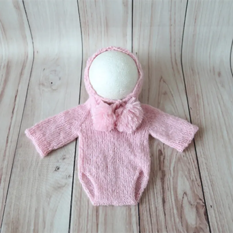 Barboteuse à capuche en Crochet pour bébé fille, rose clair, mode nouveau-né, motif, salopette sans jambes, accessoires, Photo