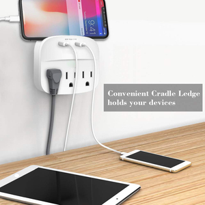 3 插座迷你浪涌保护器多墙适配器电源带 2 个快速 <span class=keywords><strong>USB</strong></span> 充电端口 2.4 <span class=keywords><strong>A</strong></span> 350 焦耳