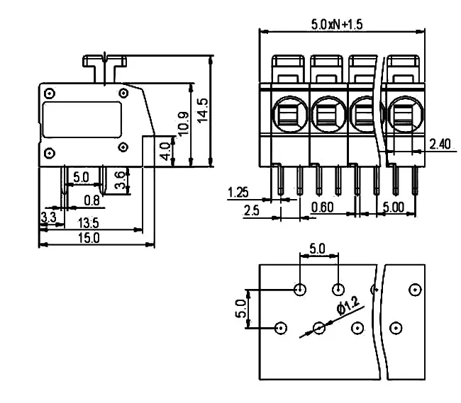 Connecteur de fil électrique en plastique, 10 pièces, bornier de Type ressort pour contact et transformateur 5.0mm