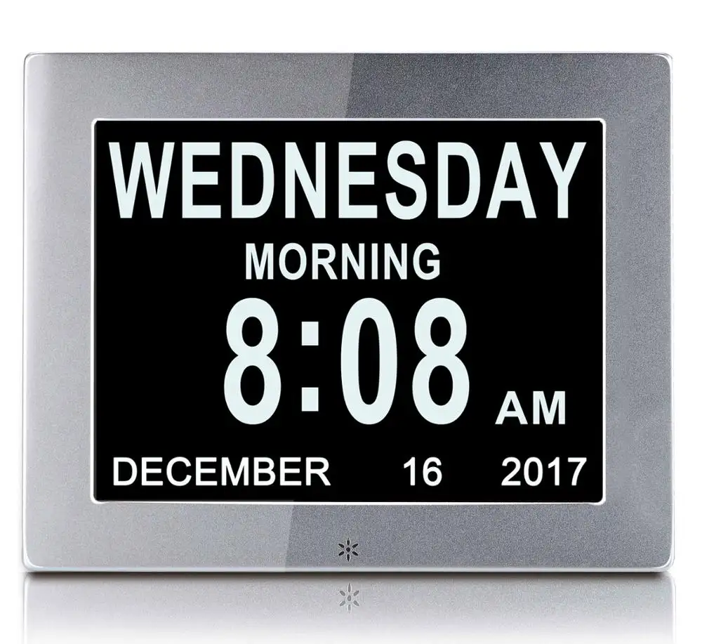 Reloj despertador digital con pantalla hd de 8 pulgadas, calendario de día grande, vídeo, descarga gratuita y reproducción de reloj de mesa, nuevo