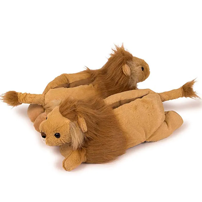 OEMカスタマイズされたファジーぬいぐるみライオン型ぬいぐるみスリッパふわふわ動物寝室スリッパ