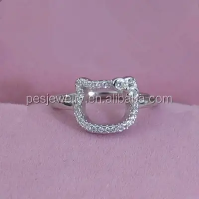 PES Fashion Jewelry! New Charm Pave CZ Cute Hello Kitty Ring