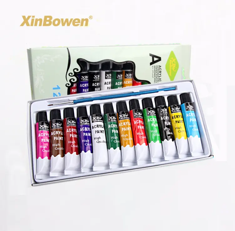 Xinbowen-pintura profesional sobre ropa de pared, 12 colores, 12 ml, pintura acrílica no tóxica con pincel