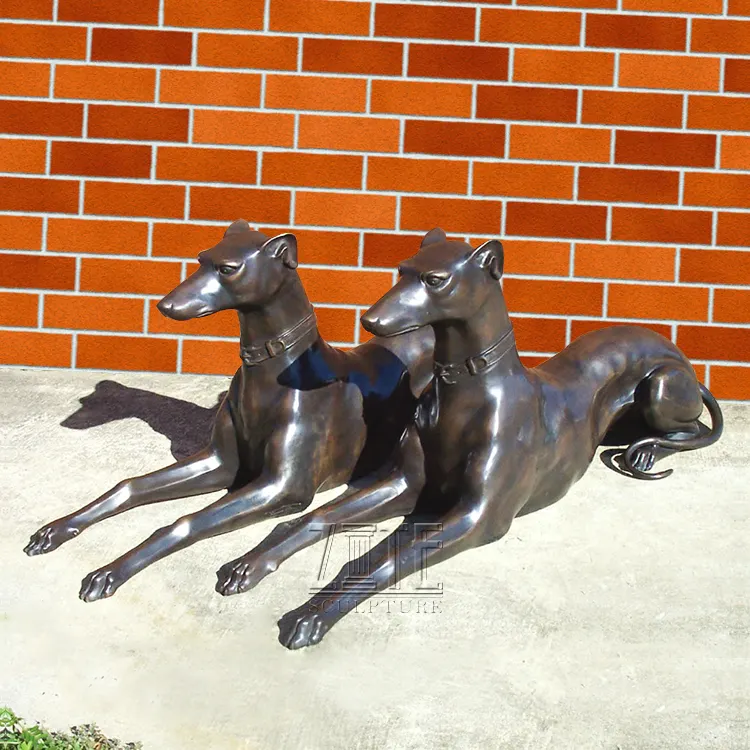 Özel antika dökme pirinç hayvan heykel bronz tazı yaşam boyutu köpek heykeli
