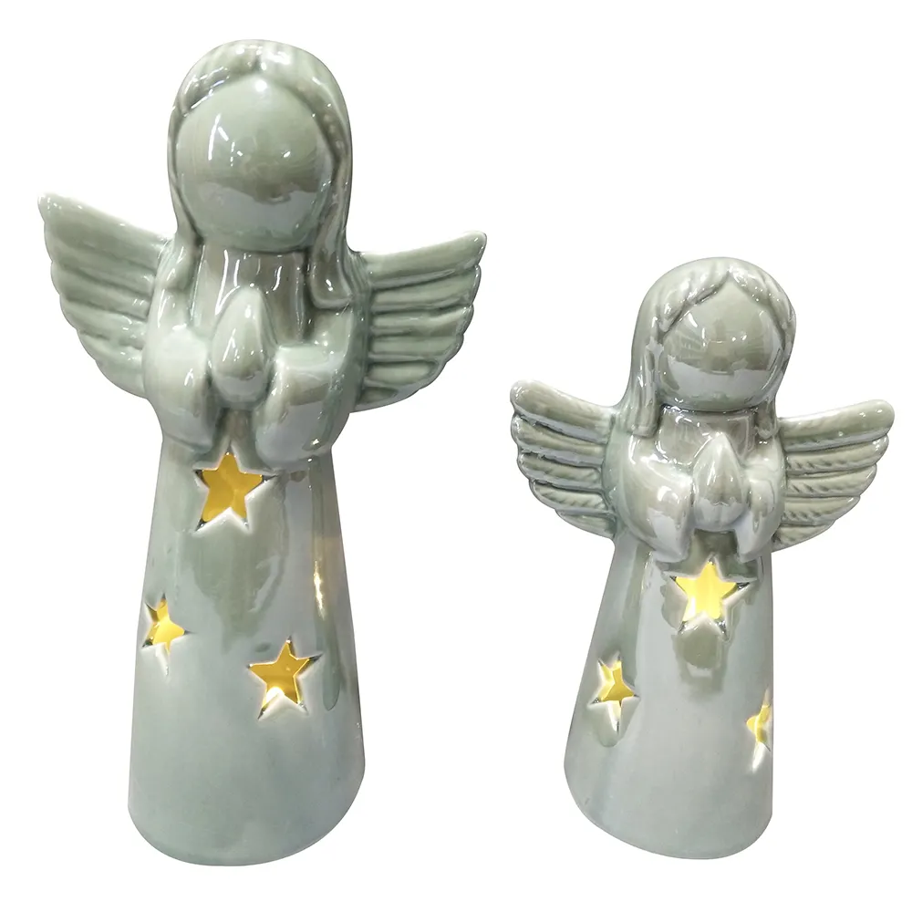 Dehua-adornos de Navidad para interior, adornos de Navidad de colores personalizados, figuras de Ángel de cerámica con luz led