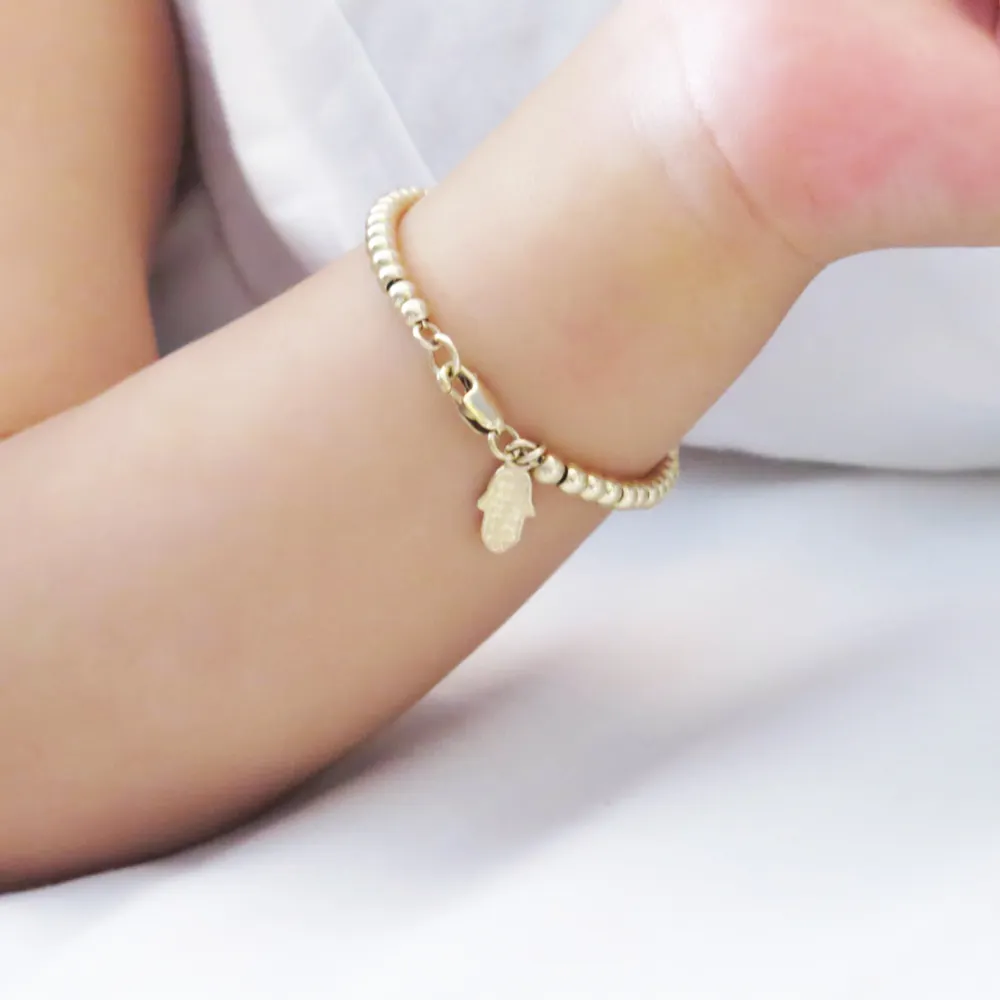 Gold Plated Hand Hamsa Bracelet Stainless Steel Jewelry cadena de oro 14k pulsera mode femme Good Luck Gold Bead Hamsa Bracelet