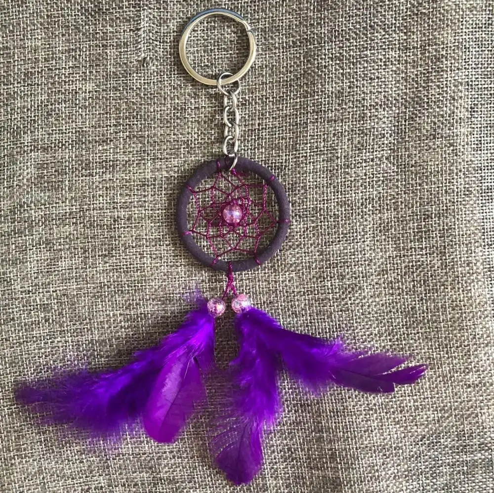 A buon mercato promozionale del mestiere della piuma dream catcher anello chiave, viola di colore di sogno portachiavi