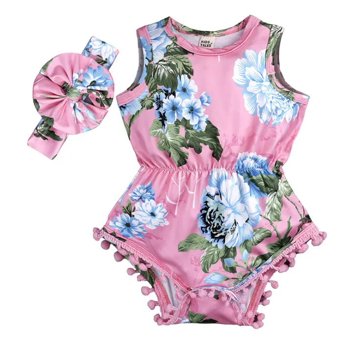Roupas de bebê, design personalizado crianças roupas atacado china nome roupas de bebê verão + chapéu listrado flor macio moda cama bebê